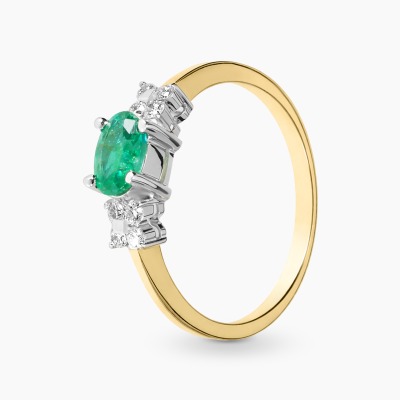 Pierścionek żółte i białe złoto 585 ze szmaragdem 0,42 ct...