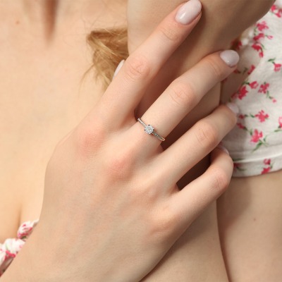 Pierścionek z żółtego i białego złota 585 z diamentami... 2