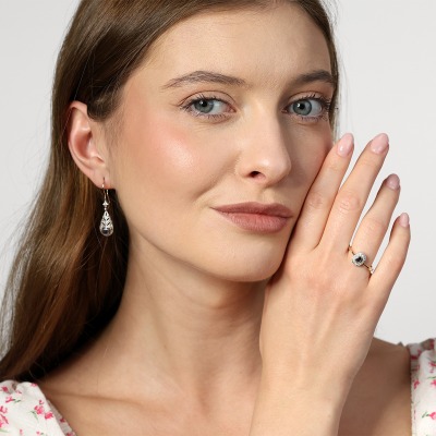 Kolczyki żółte i białe złoto 585 z szafirami 0,40 ct i... 2