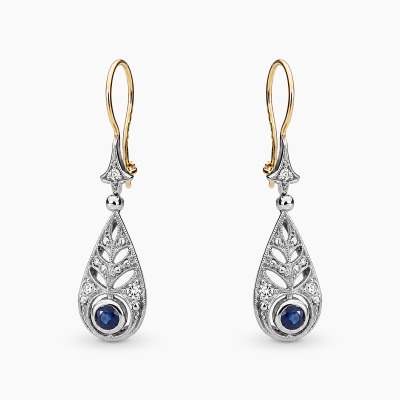 Kolczyki żółte i białe złoto 585 z szafirami 0,40 ct i...