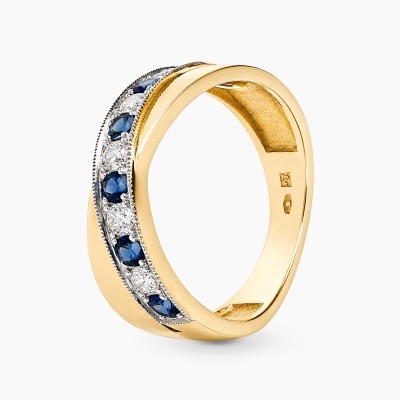 Pierścionek obrączka złoto 585 z szafirami 0,65 ct  i...