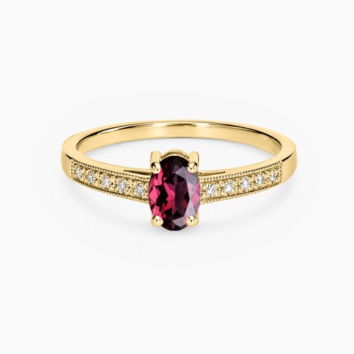 Pierścionek zaręczynowy Livorno żółte złoto 585 z rodolitem i brylantami 0,05 ct