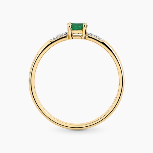 Pierścionek z żółtego złota 585 z diamentami i szmaragdem 0,16 ct