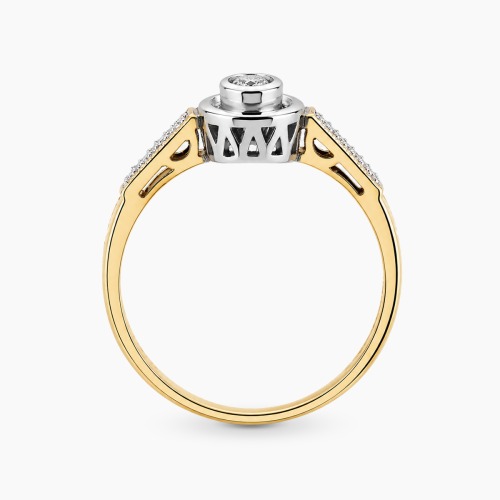 Pierścionek z żółtego i białego złota 585 z brylantami 0,12 ct Si/H