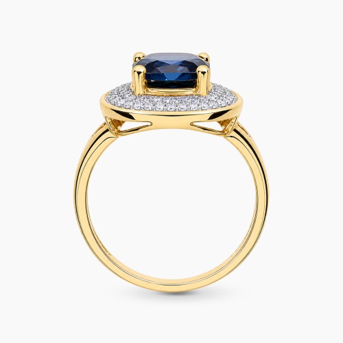 Pierścionek żółte złoto 585 z diamentami i okazałym topazem London Blue 2,97 ct