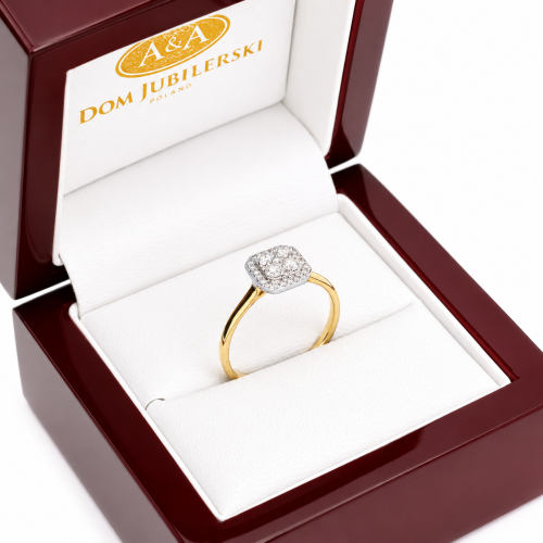 Pierścionek z dwukolorowego złota 585 z brylantami 0,25 ct i diamentami 0,07 ct