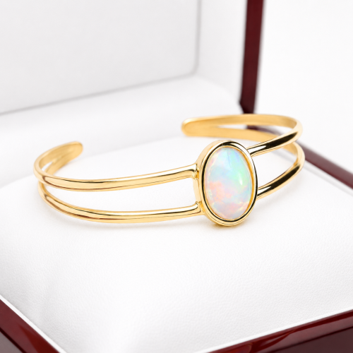Bransoletka sztywna z żółtego złota 585 z opalem etiopskim 4,91 ct