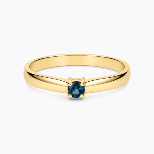 Pierścionek z żółtego złota 585 z topazem London Blue 0,12 ct