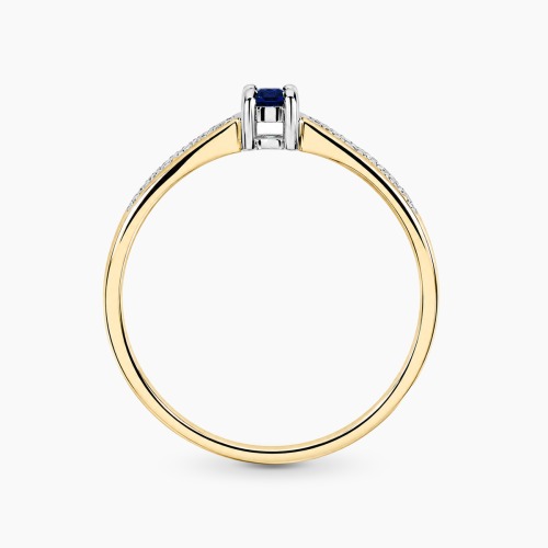 Pierścionek z żółtego i białego złota 585 z szafirem 0,17 ct i brylantami 0,14 ct