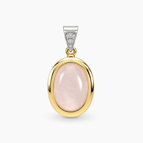 Zawieszka z żółtego i białego złota 585 z różowym kwarcem 10,78 ct i brylantami 0,02 ct