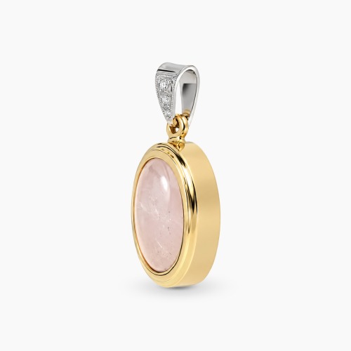 Zawieszka z żółtego i białego złota 585 z różowym kwarcem 10,78 ct i brylantami 0,02 ct