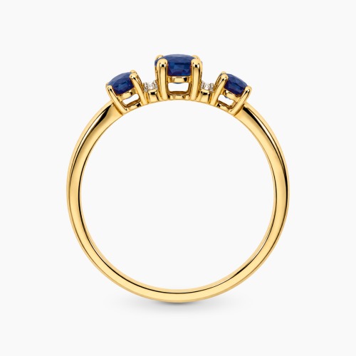Pierścionek z żółtego złota 585 z szafirami 1,34 ct i diamentami 0,03 ct