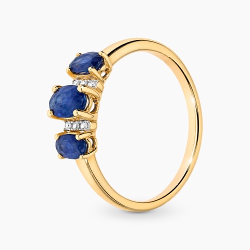Pierścionek z żółtego złota 585 z szafirami 1,34 ct i diamentami 0,03 ct