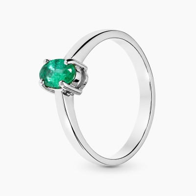 Pierścionek z białego złota 585 z owalnym szmaragdem 0,35 ct