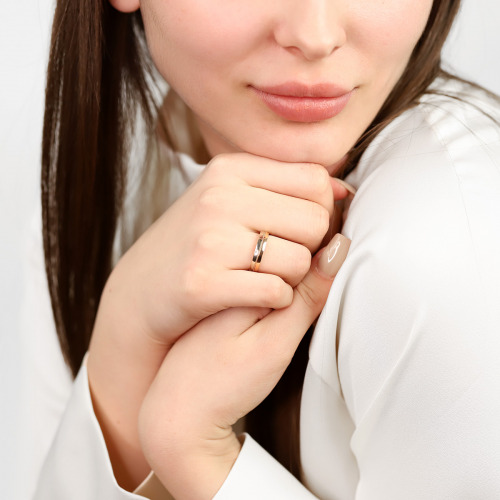 Obrączki Sicilia z dwukolorowego złota 585 półokrągłe zdobione 4 mm z soczewką