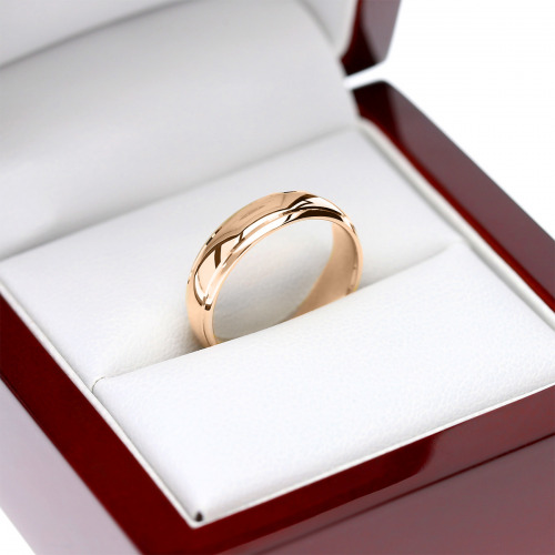 Obrączki Calabria z różowego złota 585 półokrągłe fazowane 5 mm z soczewką