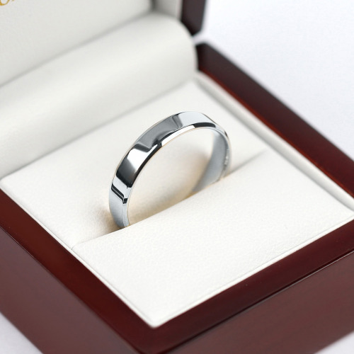 Obrączki Lazio z białego platynowanego złota 585 płaskie fazowane 5 mm z soczewką