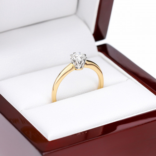 Pierścionek żółte i białe złoto 585 z brylantem 0,50 ct  ręcznie wykonany
