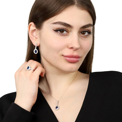 Kolczyki białe złoto 585 z szafirami 3,34 ct i brylantami... 2