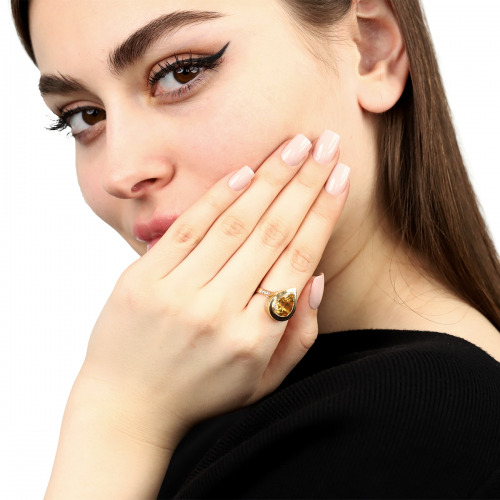 Pierścionek złoty 585 z okazałym cytrynem 3,68 ct i brylantami 0,11 ct