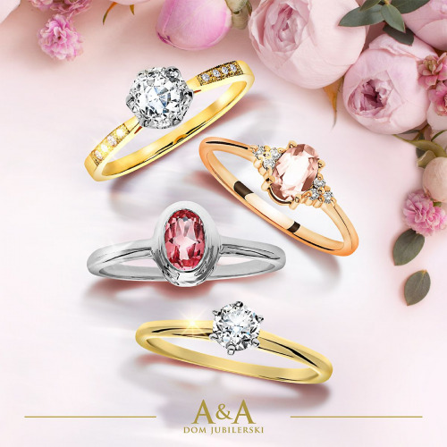 Pierścionek zaręczynowy Perugia z różowego złota 585 z morganitem 0,43 ct i białymi szafirami 0,07 ct