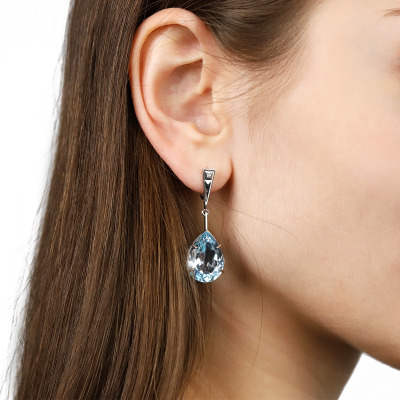 Kolczyki wiszące krople złoto 585 z topazami i brylantami 2