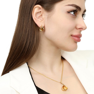 Kolczyki z żółtego złota 585 z cytrynami 13,96 ct i... 2