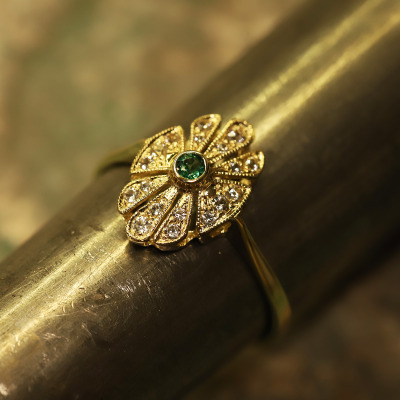 Pierścionek z żółtego złota 585 ze szmaragdem 0,05 ct i... 2