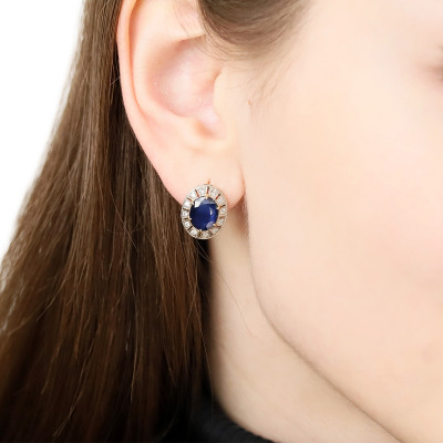 Kolczyki z dwukolorowego złota 585 z szafirami i brylantami 2