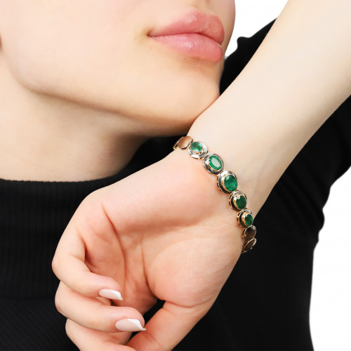 Bransoleta z białego i żółtego złota 585 ze szmaragdami 5,94 ct
