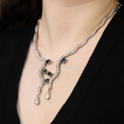 Naszyjnik złoty 585 kolia z szafirami i brylantami 2