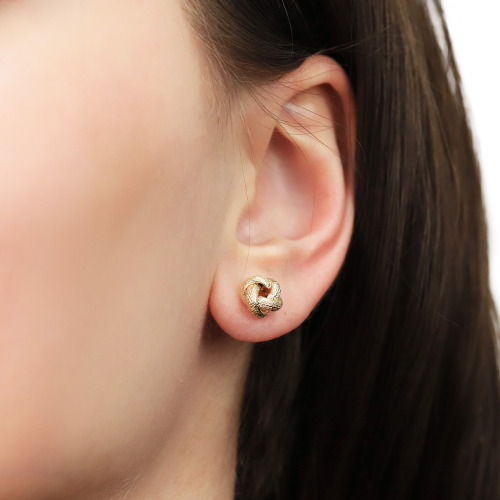 Kolczyki diamentowane na sztyft z żółtego złota 585 supełki