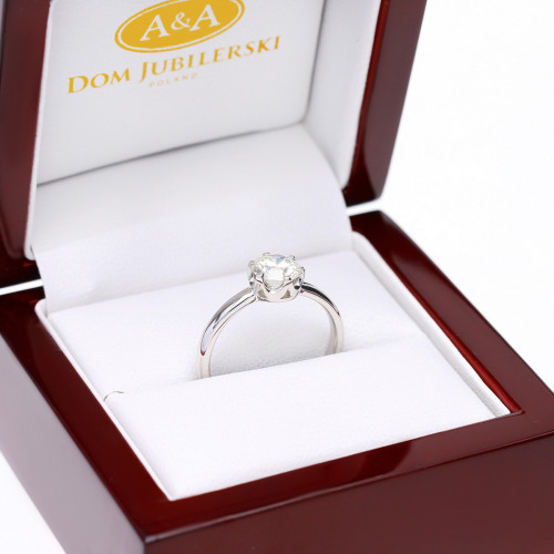 Pierścionek zaręczynowy białe złoto 585 z brylantem 1,06 ct IF/H