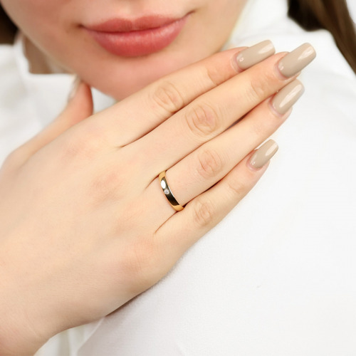 Obrączki Toscana z żółtego złota 585 półokrągłe 3 mm z cyrkonią bez soczewki