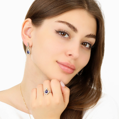 Kolczyki dwukolorowe złoto 585 wiszące z szafirami i... 2