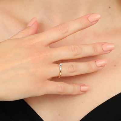 Pierścionek zaręczynowy dwukolorowe złoto 585 Roma z... 2