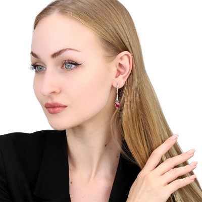 Kolczyki z dwukolorowego złota 585 z rubinami i brylantami 2