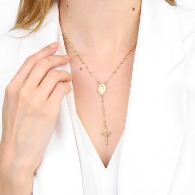 Naszyjnik różaniec z żółtego i białego złota 585 długość... 2