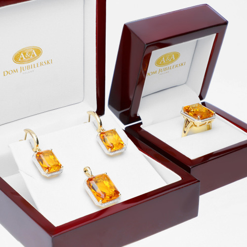 Kolczyki z żółtego i białego złota 585 z cytrynami 12,22 ct i diamentami 0,22 ct