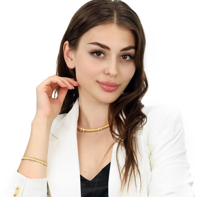 Bransoleta z dwóch kolorów złota 750 taśma z brylantami 2