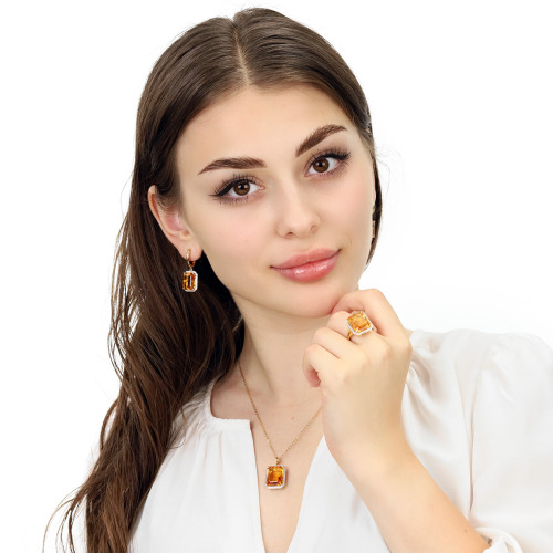 Kolczyki z żółtego i białego złota 585 z cytrynami 12,22 ct i diamentami 0,22 ct
