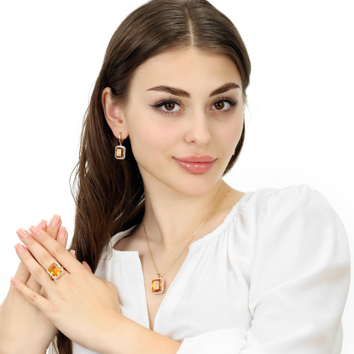 Kolczyki z żółtego i białego złota 585 z cytrynami 12,22 ct i diamentami 0,22 ct