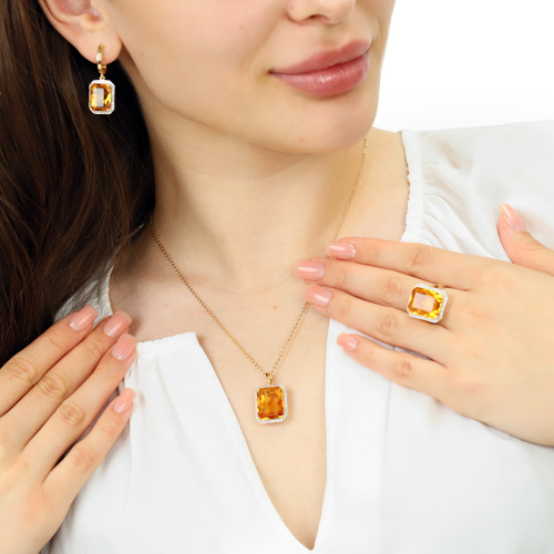 Kolczyki z żółtego i białego złota 585 z cytrynami 12,22 ct i diamentami 0,22 ct