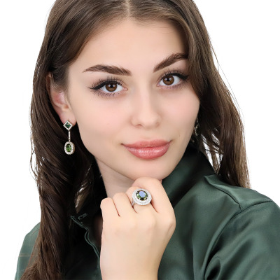 Kolczyki z dwukolorowego złota 585 z turmalinami i... 2