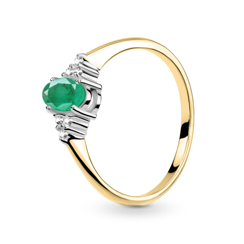 Pierścionek zaręczynowy Perugia z dwukolorowego złota 585 ze szmaragdem 0,43 ct i białymi szafirami 0,05 ct