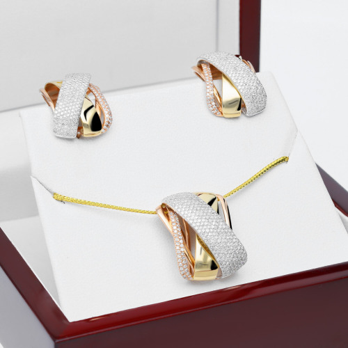 Kolczyki w trzech kolorach złota 585 z brylantami 1,09 ct