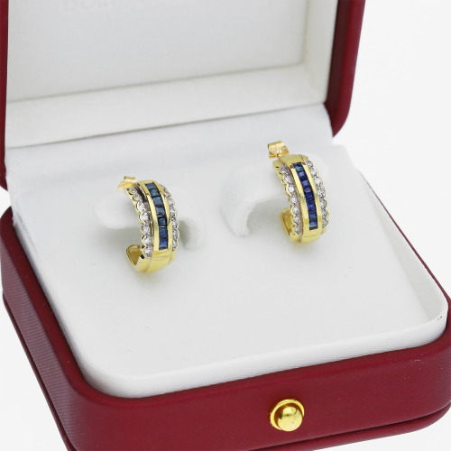 Kolczyki z żółtego i białego złota 585 z szafirami 0,90 ct i brylantami 0,28 ct