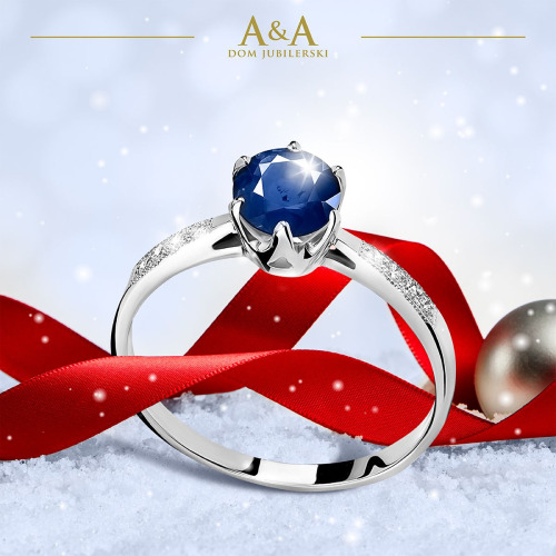 Pierścionek zaręczynowy białe złoto 585 Modena z szafirem 1,13 ct i brylantami 0,09 ct  masa 2 g
