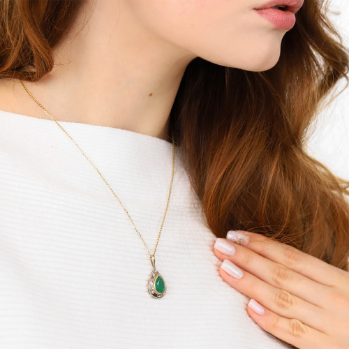 Zawieszka z żółtego i białego złota ze szmaragdem łezka 2,66 ct i brylantami