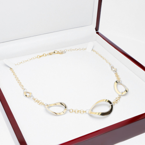 Naszyjnik z asymetrycznymi elementami z żółtego i białego złota 585 dł. 43-46 cm